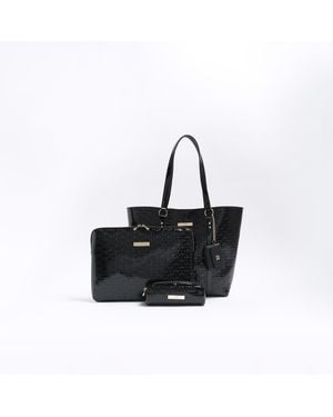 River Island Shopper Bag Bundle Patent Embossed Pu - Black
