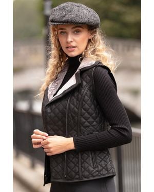 Ashwood Leather 'Cumbria' Fitted Gilet With Faux Fur Collar - Black