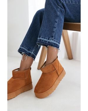 Where's That From Wheres 'Janessa' Mini Faux-Suede Fur Lined Platform Ankle Boot - Blue