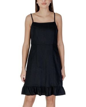 B.Young Mini Dress Sleeveless Square Neck Ruffle Linen - Black