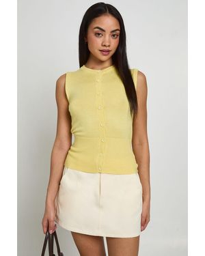 Boohoo Rib Knitted Button Through Cinched Hem Top - Yellow