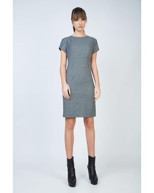 Conquista Short Sleeve Straight Tailored Dress - Blue