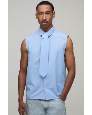 BoohooMAN Regular Fit Sleeveless Shirt And Tie - Blue