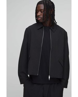 BoohooMAN Pinstripe Boxy Fit Tailored Co-Ord Jacket - Blue