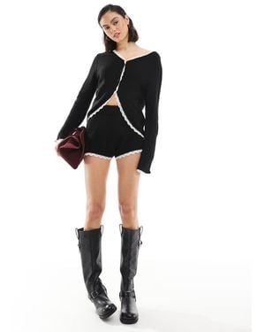 Miss Selfridge Knitted Lace Trim Booty Short Co Ord - Black