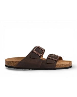 Tamaris Leather Slip-On Footbed Slipper Sandals - Brown
