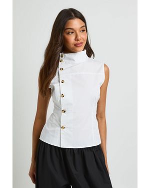 Boohoo Cotton Funnel Neck Sleeveless Shirt - White