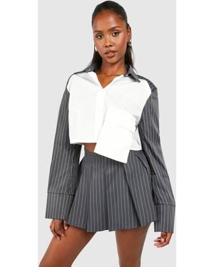 Boohoo Contrast Sleeve Boxy Cropped Shirt - Grey