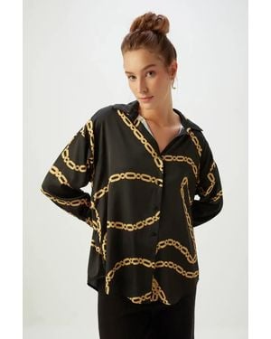 GUSTO Printed Satin Shirt - Black