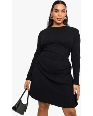 Boohoo Plus Cotton Rib Ruched Mini Dress - Black