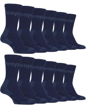 Jeep 12 Pairs Luxury Cushioned Cotton Hiking Socks - Blue