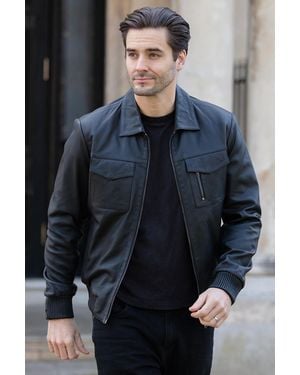 Ashwood Leather 'Torino Classic' Real Classic Bomber Jacket With Brando Collar - Blue