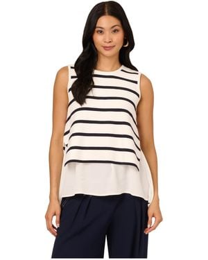 Adrianna Papell Striped Sleeveless Jumper With Back Tie Woven Hem - White