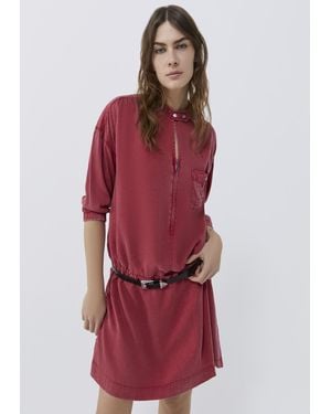 IKKS V-Neck 3/4 Sleeve Mini Dress - Red