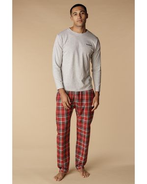 Firetrap Cotton Check 2 Piece Long Sleeve Pyjama Set - Natural