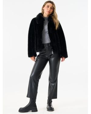 Gini London Zip Front Faux Fur Short Jacket - Black