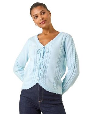 Roman Bow Front Buttoned Knit Cardigan - Blue
