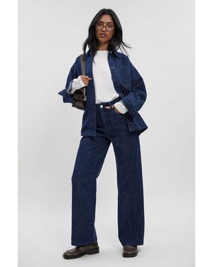 Boohoo Boucle High Waist Denim Wide Leg Jean - Blue