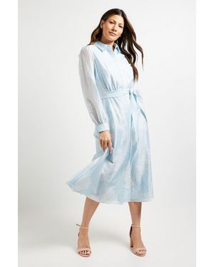 Wallis Embroidered Organza Midi Shirt Dress - Blue