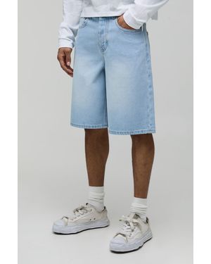 BoohooMAN Regular Cross Applique Rhinestone Denim Jorts - Blue