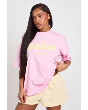 Boohoo Bondi Beach Club Bubble Print Oversized T-Shirt - Pink