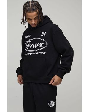 BoohooMAN Oversized Boxy Moto Faux Graphic Hooded Tracksuit - Black