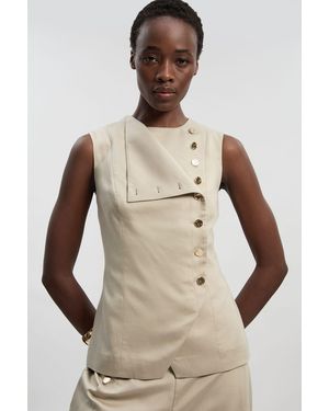 Karen Millen Tailored Linen Button Front Top - Natural