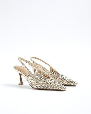 River Island Court Heels Woven Slingback Pu - White