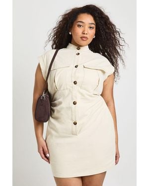 Boohoo Plus Button Down Cap Sleeve Utility Dress - Natural