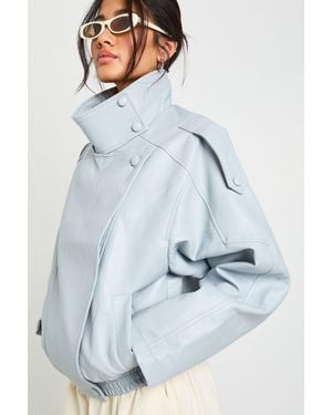Boohoo Faux Leather Funnel Neck Jacket - Blue
