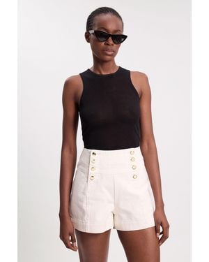 Karen Millen Denim Button Front Shorts - Natural
