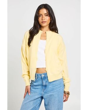 Boohoo Crew Neck Button Up Cardigan - Blue