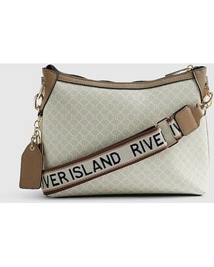River Island Crossbody Bag Monogram Chain Front - Natural