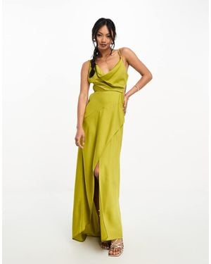 ASOS Satin Cowl Midaxi Dress With Cut Out Waist And Graduated Hem - Yellow