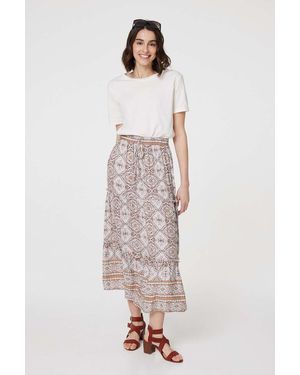 Izabel London Printed Drawstring Waist Maxi Skirt - White