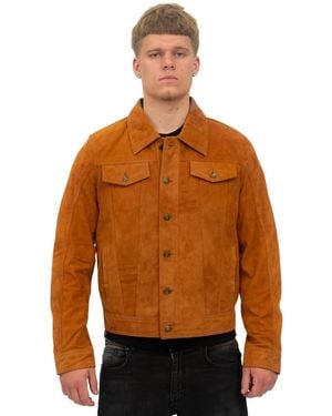 Infinity Leather Goat Suede Trucker Jacket-Taraz - Brown