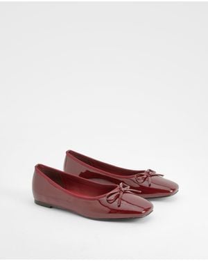 Boohoo Bow Square Toe Ballerina - Red
