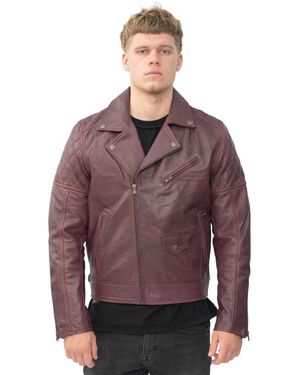Infinity Leather Cross Zip Biker Jacket - Purple