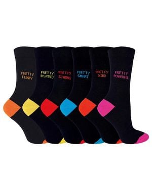 Sock Snob Pretty 6 Pair Pack Socks Happy Colourful Kind Funny - Black