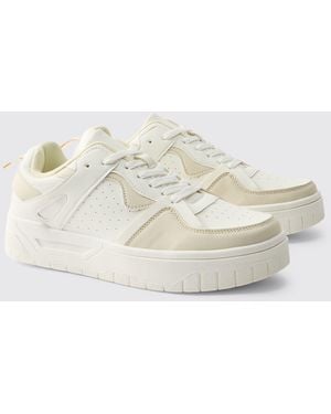 BoohooMAN Pu Panel Detail Chunky Sole Trainer - White