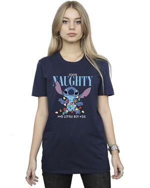 Disney Lilo & Stitch Naughty & Nice Katoenen Vriendje T-Shirt (Marineblauw)