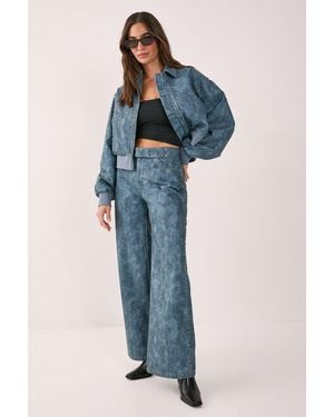 Nasty Gal Distressed Faux Leather Studded Detail Belted Trouser - Blue