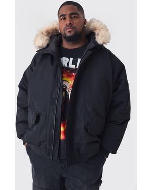 BoohooMAN Plus Hooded Parka With Removeable Faux Fur Trim Regular Fit - Blue