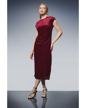 PRINCIPLES Striped Velvet Ruched Waist Midi Dress - Multicolour