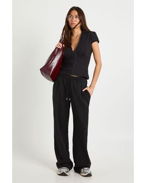 Boohoo Interlock Wide Leg Trouser - Black