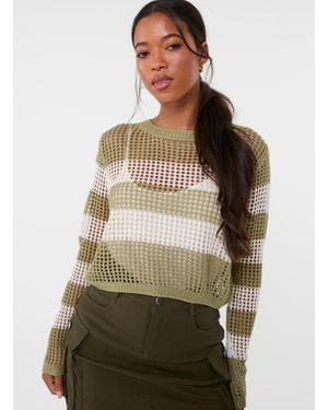 Pink Vanilla Stripe Crochet Jumper - Natural