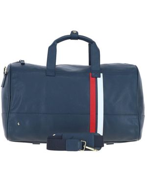Gabicci Real Leather Holdall With Striped Front Detail - Blue