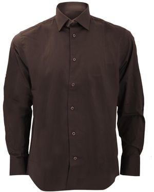 Russell Collection Long Sleeve Easy Care Fitted Shirt - Brown