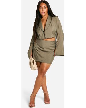 Boohoo Plus Tailored Wrap Skirt - Grey