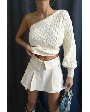 Hiccup Cable Knitted One Shoulder Cropped Jumper - White
